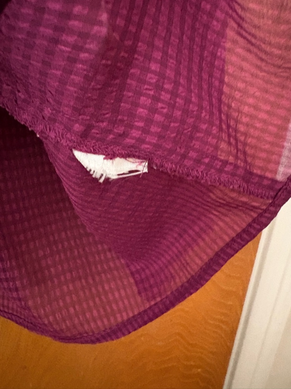 HD in Paris Plum Textured Ruffle sheer Blouse S
8 - Picture 5 of 9